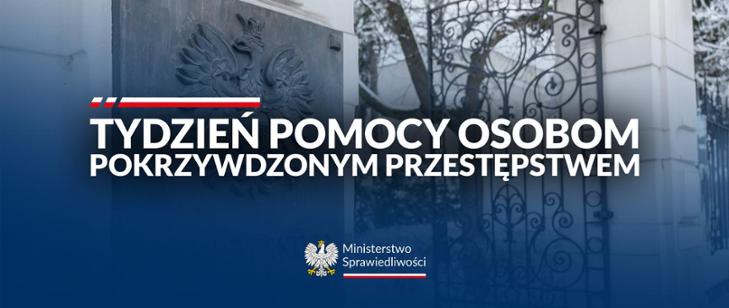Logo Ministerstwa Sprawiedliwości odnoszące się bezpośrednio do Tygodnia Pomocy Osobom Pokrzywdzonym Przestępstwem