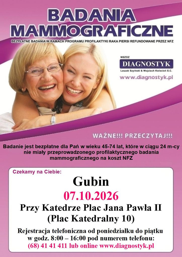 Badania mammograficzne w dniu 7 października 2026 r.